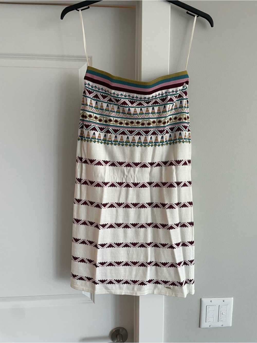 Ted Baker Ivory Patterned Knit Skirt with Multicolor Waistband